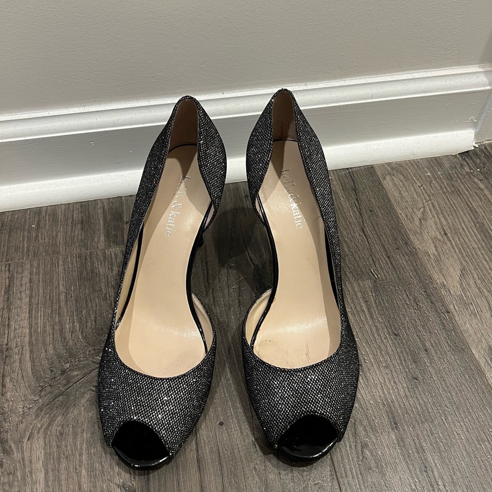 Kelly & Katie Black Peep-Toe Heels for Formal Occasions